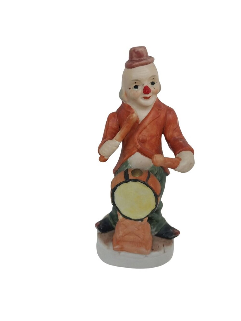 Vintage Bisque Porcelain Clown with Drum Korea 5.75"